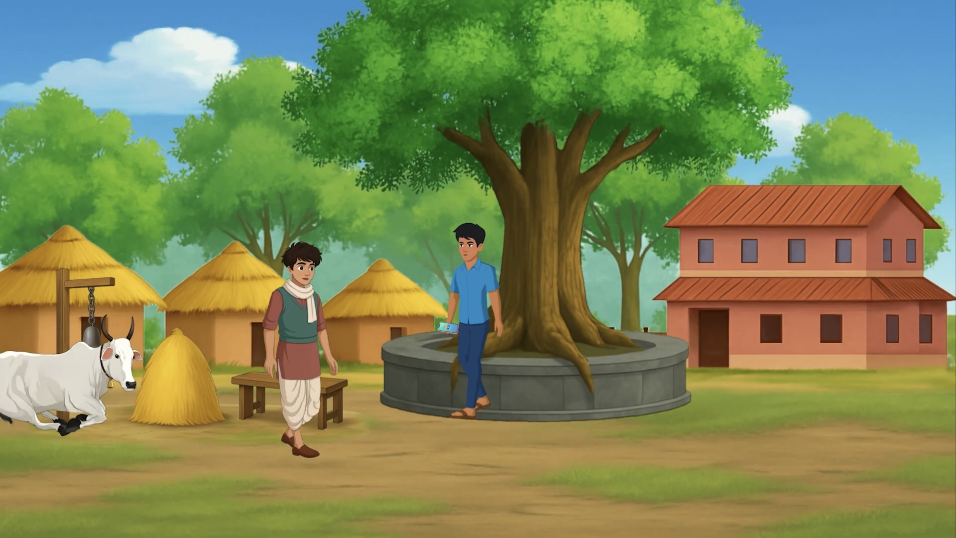 2D Village Story Scene